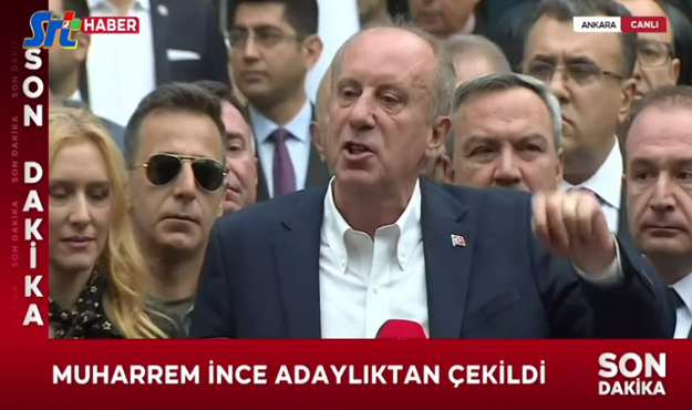 Memleket Partisi Genel Başkanı Muharrem İnce Cumhurbaşkanlığı Adaylığından Çekildi