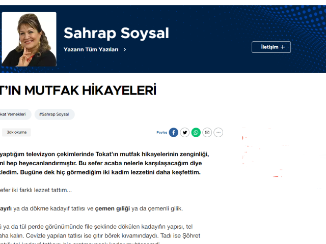 Tokat Mutfağının Lezzetleri Hürriyet’te: Şef Sahrap Soysal’ın Mutfak Hikayeleri