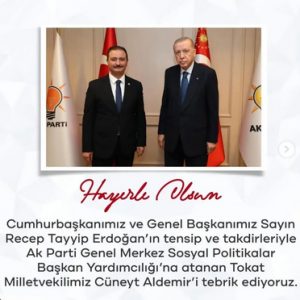 AK Parti’de Yeni Görevlendirme: Tokat Milletvekili Dt.Cüneyt Aldemir Sosyal Politikalar Başkan Yardımcılığına Atandı