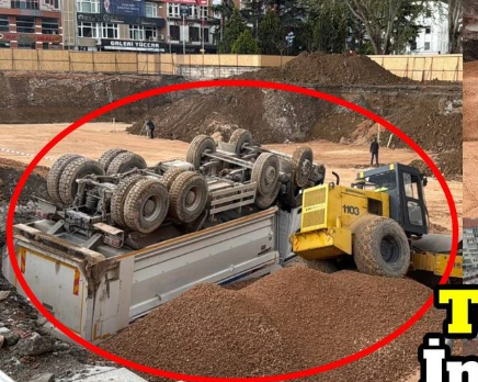 Tokat’ta Valilik İnşaatında Şok Anlar! Kamyon 10 Metreden Uçtu