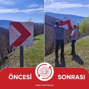 Turhal’da Tahrip Edilen Trafik Levhaları Yenileniyor