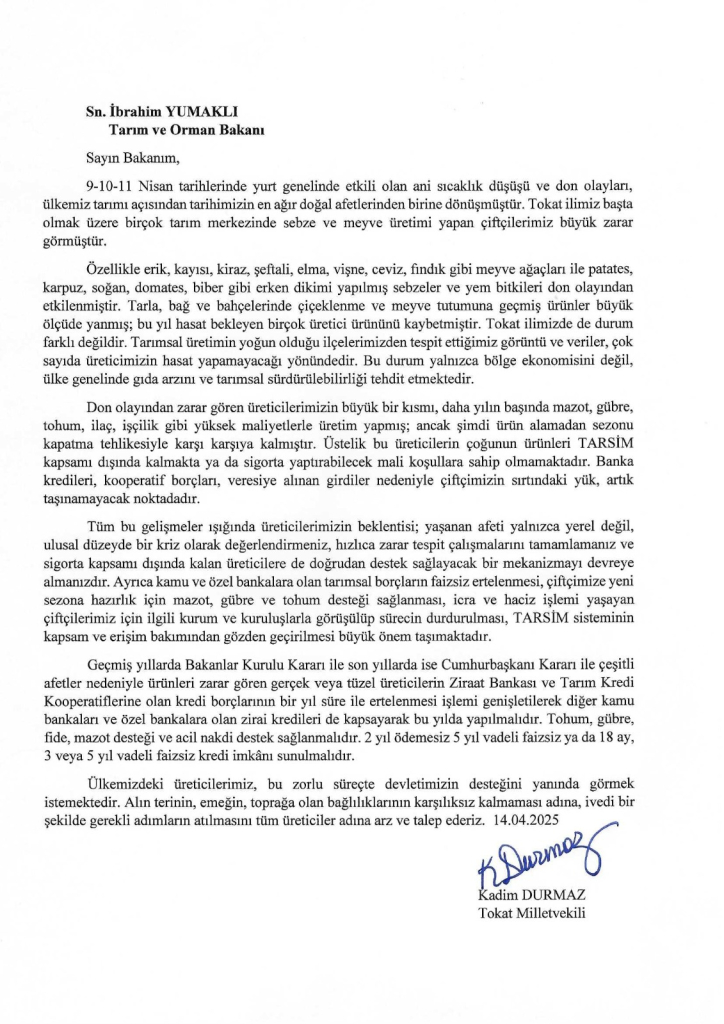 TOKAT MİLLETVEKİLİ KADİM DURMAZ: “BİR YILLIK EMEK BİR GECEDE YOK OLDU”