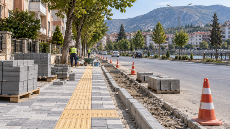 Tokat Sıtkı Ulaşoğlu Caddesi’nde parke, bordür ve yön taşı çalışması sürüyor