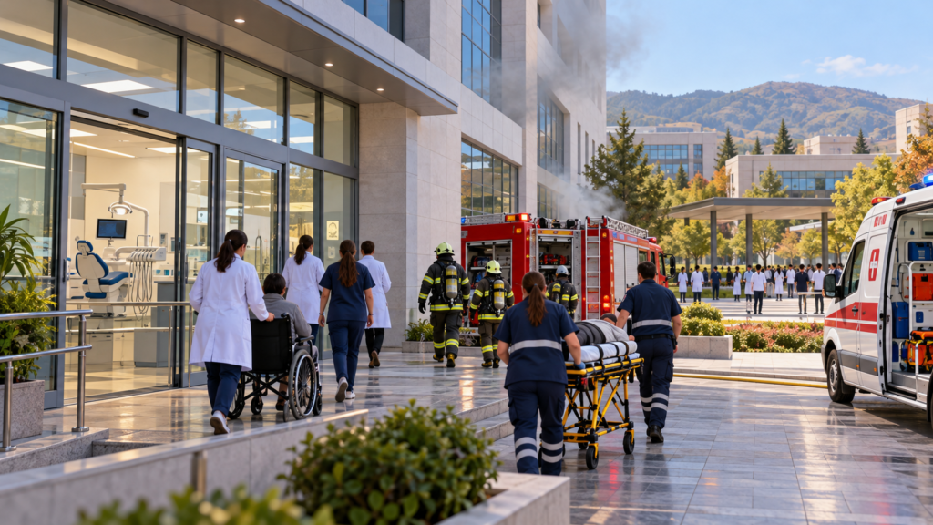 TOGÜ Diş Hekimliğinde yangın tatbikatı: Hastalar tahliye edildi, ekipler müdahale etti