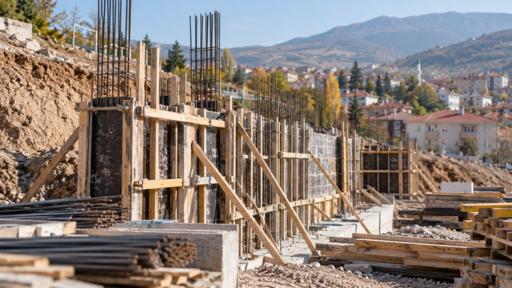 Tokat Kümbet Mahallesi’nde perde temel kalıp çalışması devam ediyor